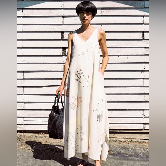 Mr. Larkin Dresses & Skirts - Mr. Larkin Midi V-Neck Dress with Hand-Drawn Print